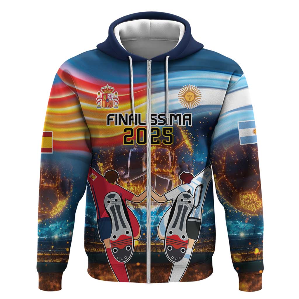 Custom Spain and Argentina Football Zip Hoodie Finalissima Make History Together - Wonder Print Shop