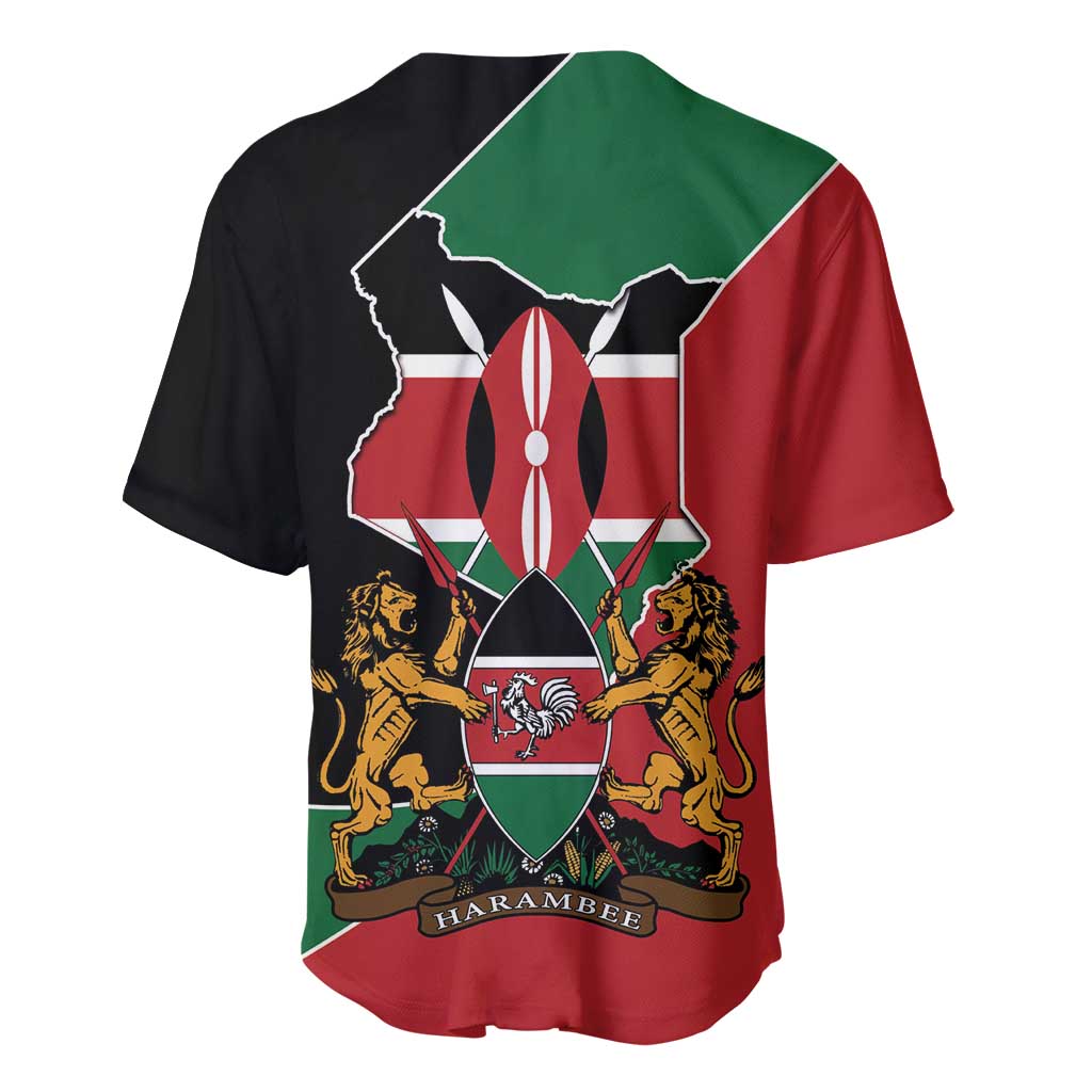 Kenya 254 Baseball Jersey Kenyan Flag Map Double Lion Shield - Wonder Print Shop