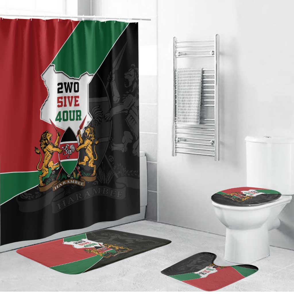 Kenya 254 Bathroom Set Kenyan Flag Map Double Lion Shield - Wonder Print Shop