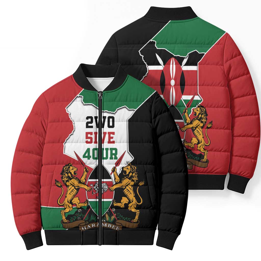 Kenya 254 Bomber Puffer Jacket Kenyan Flag Map Double Lion Shield - Wonder Print Shop
