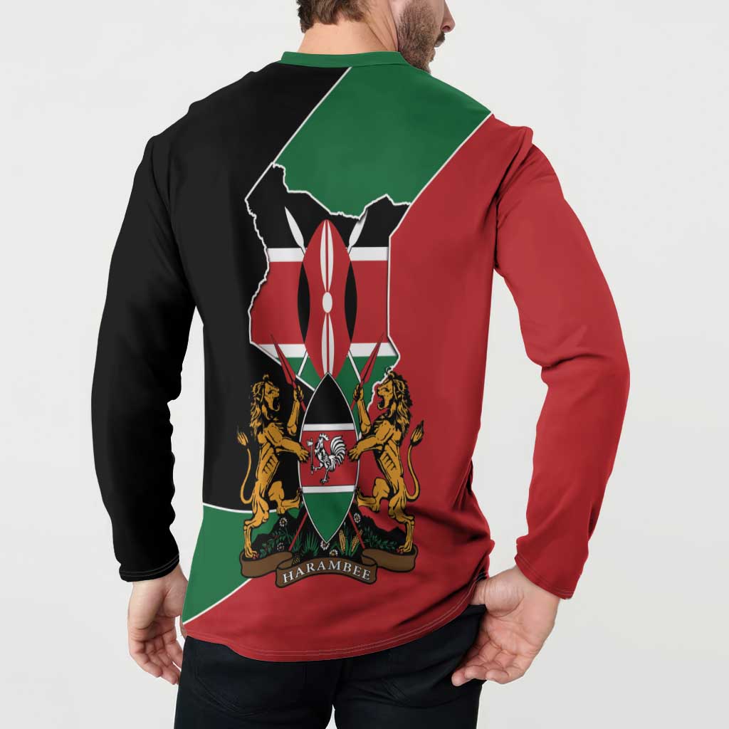 Kenya 254 Button Sweatshirt Kenyan Flag Map Double Lion Shield - Wonder Print Shop
