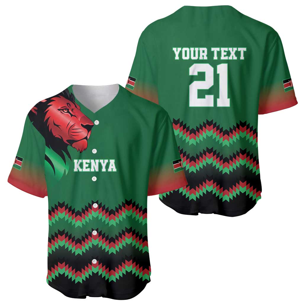 Kenya Cricket Custom Baseball Jersey Green Lion Head with Kenyan Pattern - Wonder Print Shop