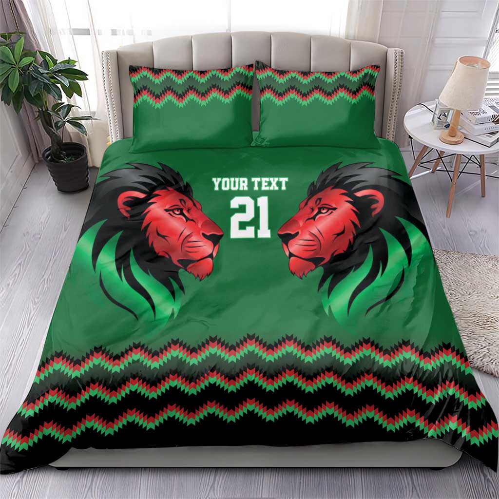 Kenya Cricket Custom Bedding Set Green Lion Head with Kenyan Pattern - Wonder Print Shop