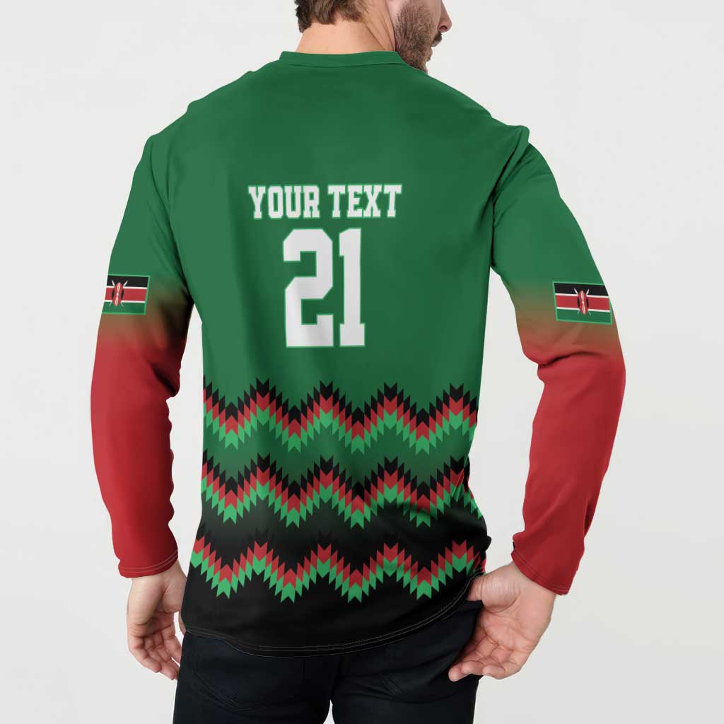 Kenya Cricket Custom Button Sweatshirt Green Lion Head with Kenyan Pattern - Wonder Print Shop