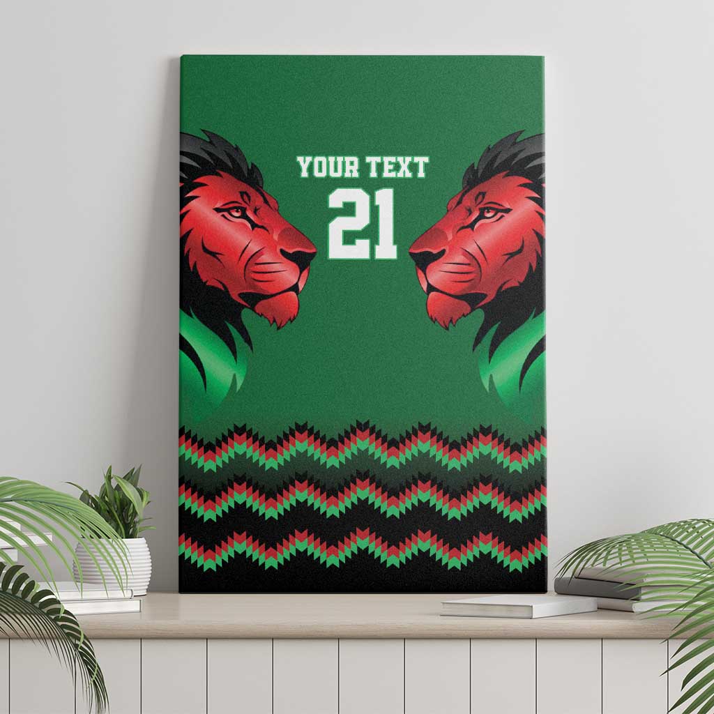 Kenya Cricket Custom Canvas Wall Art Green Lion Head with Kenyan Pattern - Wonder Print Shop