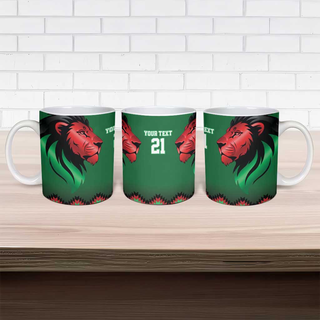 Kenya Cricket Custom Ceramic Mug Green Lion Head with Kenyan Pattern - Wonder Print Shop