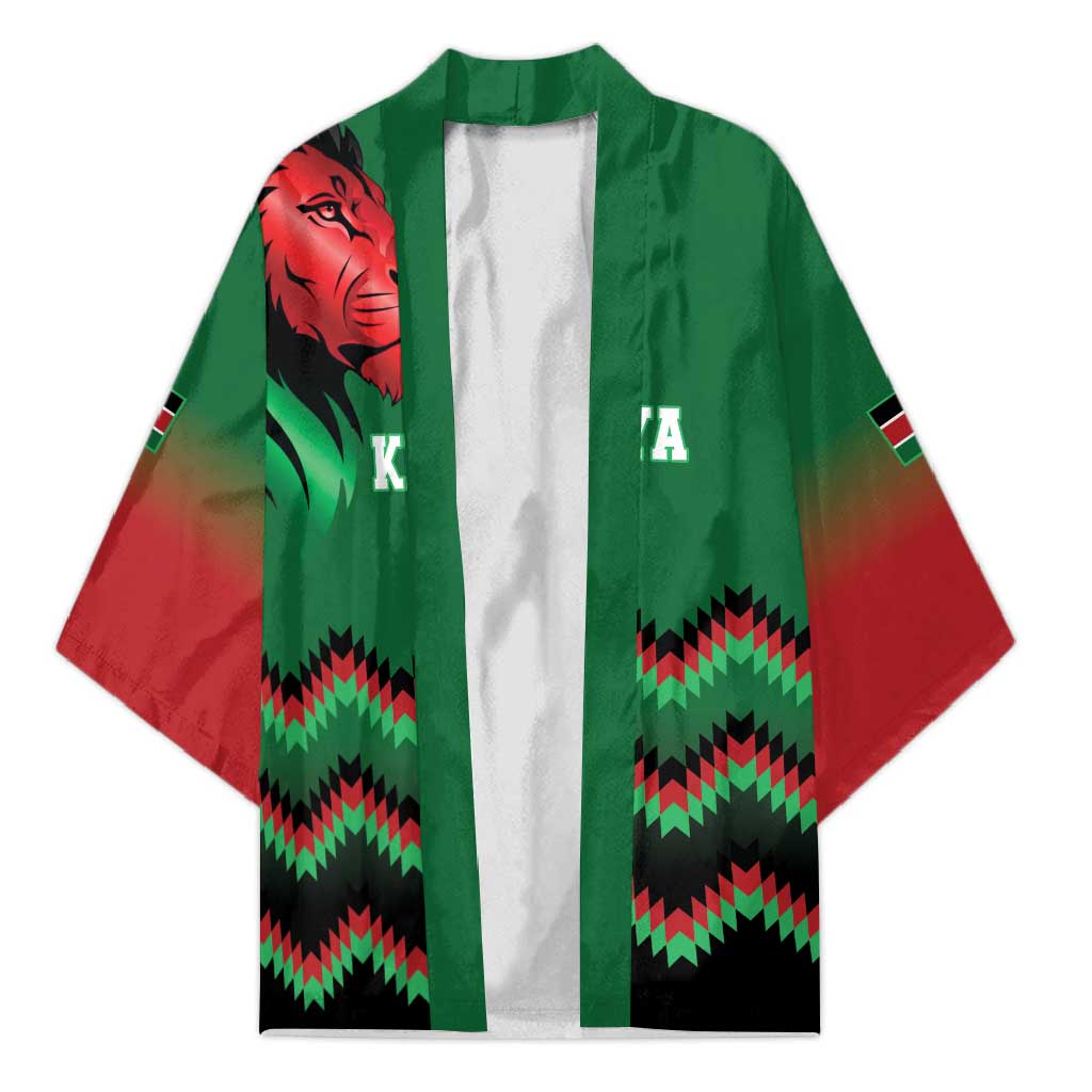 Kenya Cricket Custom Kimono Green Lion Head with Kenyan Pattern - Wonder Print Shop