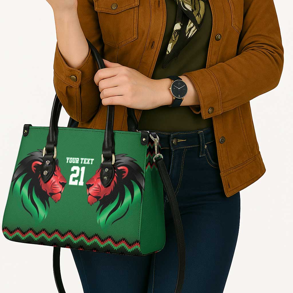 Kenya Cricket Custom Leather Bag Green Lion Head with Kenyan Pattern - Wonder Print Shop