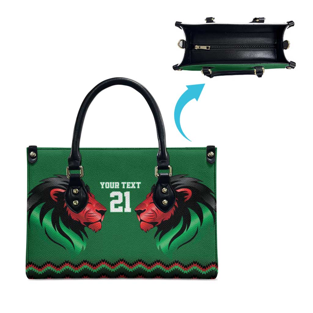 Kenya Cricket Custom Leather Bag Green Lion Head with Kenyan Pattern - Wonder Print Shop