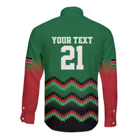 Kenya Cricket Custom Long Sleeve Button Shirt Green Lion Head with Kenyan Pattern - Wonder Print Shop