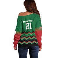 Kenya Cricket Custom Off Shoulder Sweater Green Lion Head with Kenyan Pattern - Wonder Print Shop
