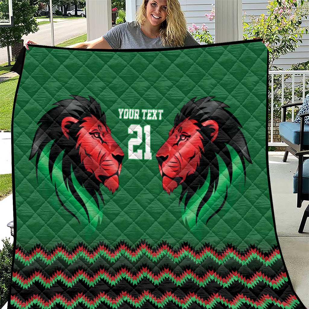 Kenya Cricket Custom Quilt Green Lion Head with Kenyan Pattern - Wonder Print Shop