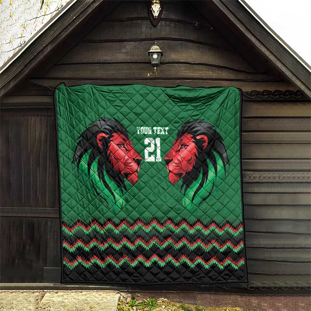Kenya Cricket Custom Quilt Green Lion Head with Kenyan Pattern - Wonder Print Shop