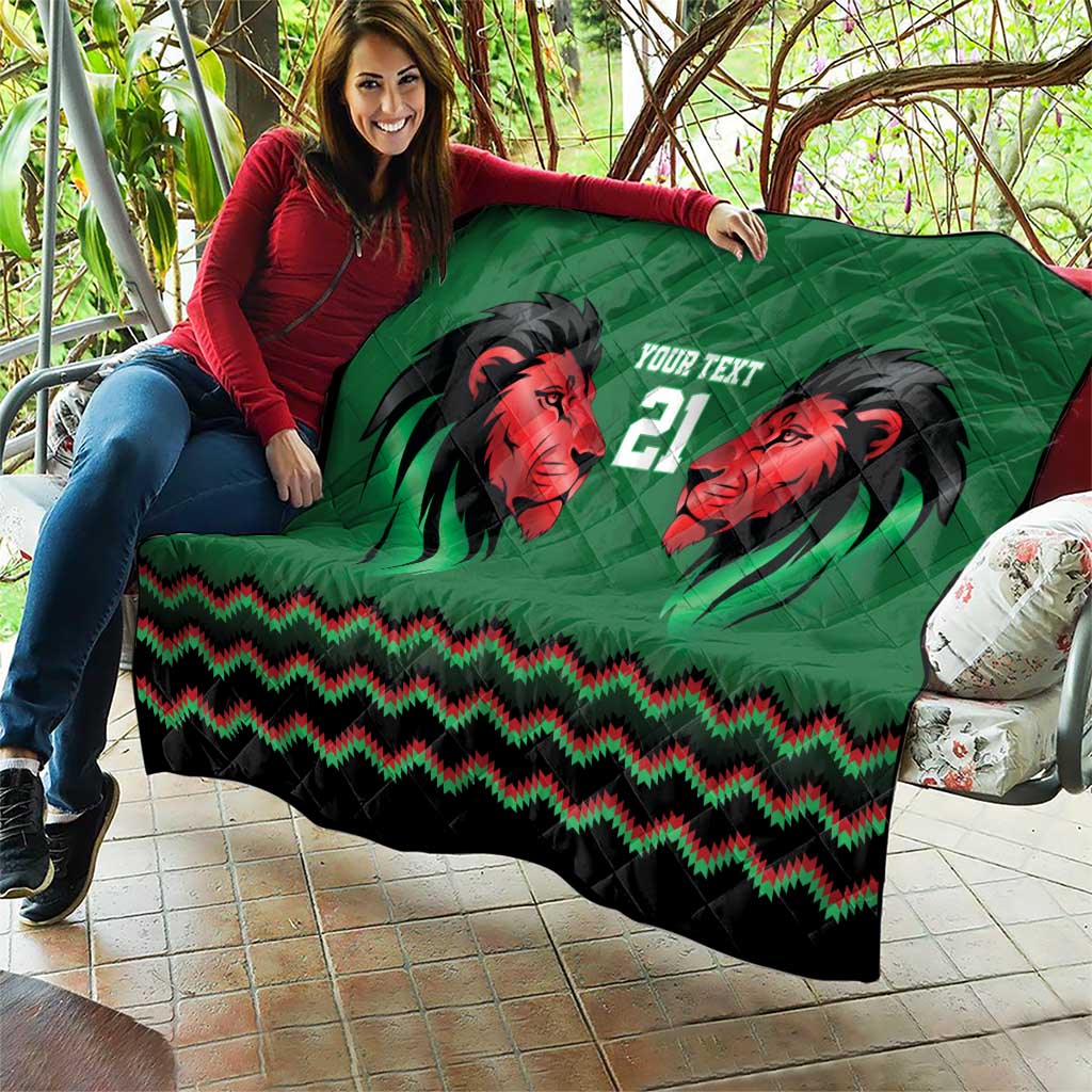 Kenya Cricket Custom Quilt Green Lion Head with Kenyan Pattern - Wonder Print Shop