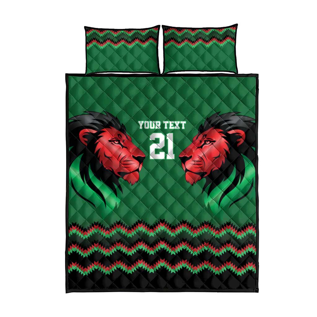 Kenya Cricket Custom Quilt Bed Set Green Lion Head with Kenyan Pattern - Wonder Print Shop