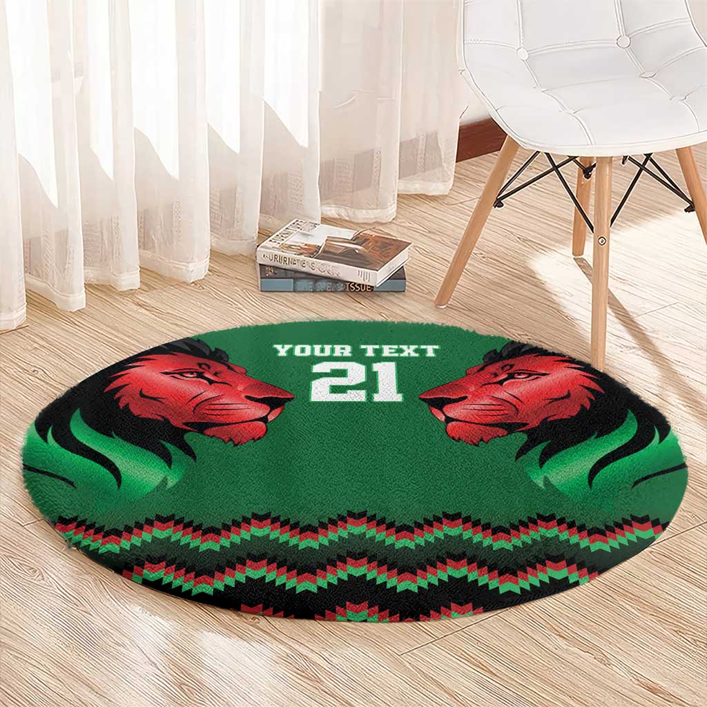 Kenya Cricket Custom Round Carpet Green Lion Head with Kenyan Pattern - Wonder Print Shop
