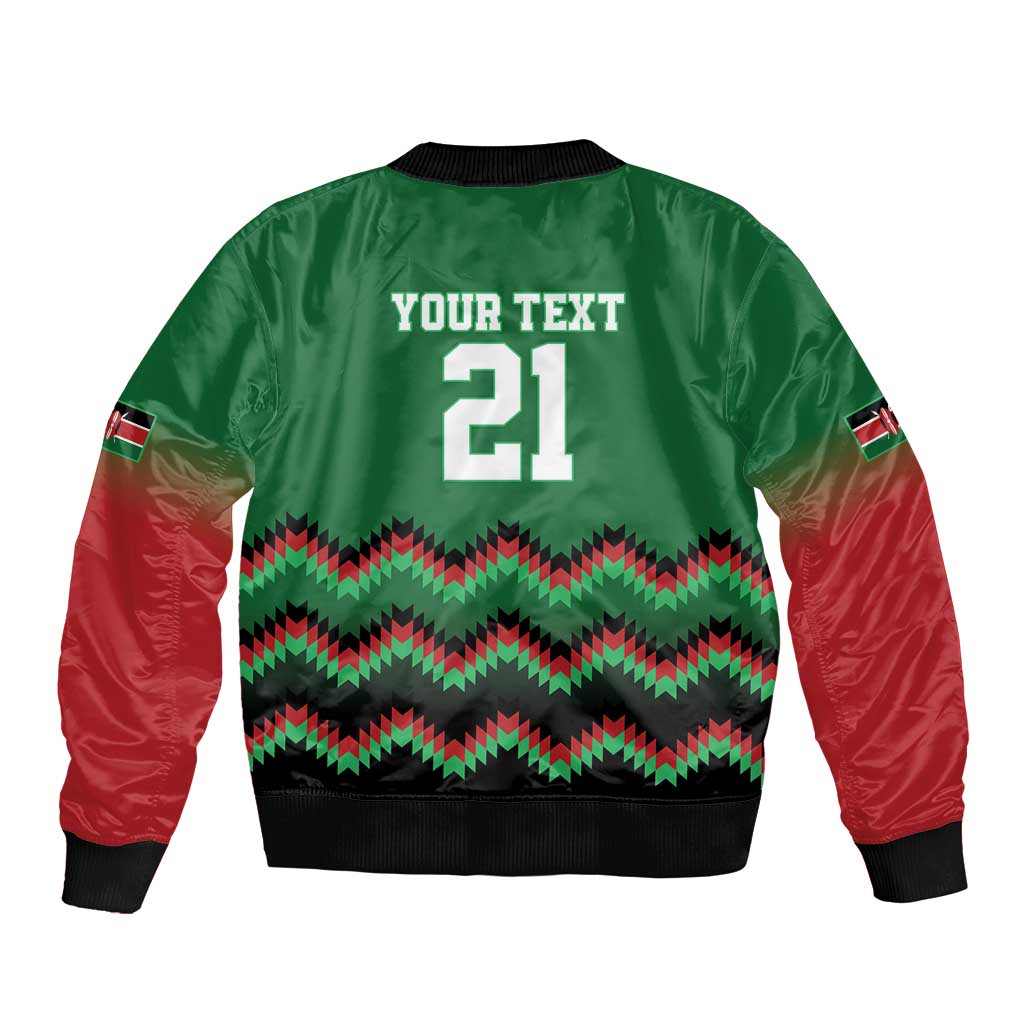 Kenya Cricket Custom Sleeve Zip Bomber Jacket Green Lion Head with Kenyan Pattern - Wonder Print Shop