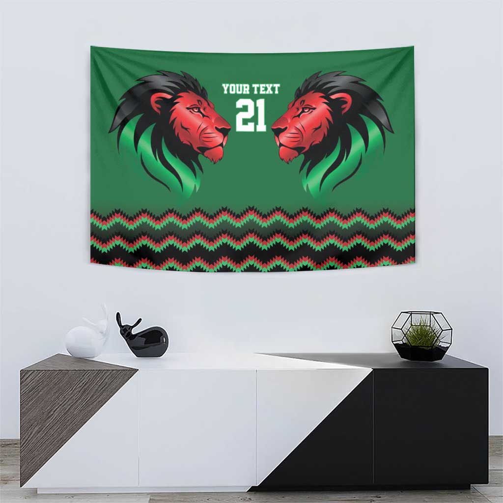 Kenya Cricket Custom Tapestry Green Lion Head with Kenyan Pattern - Wonder Print Shop