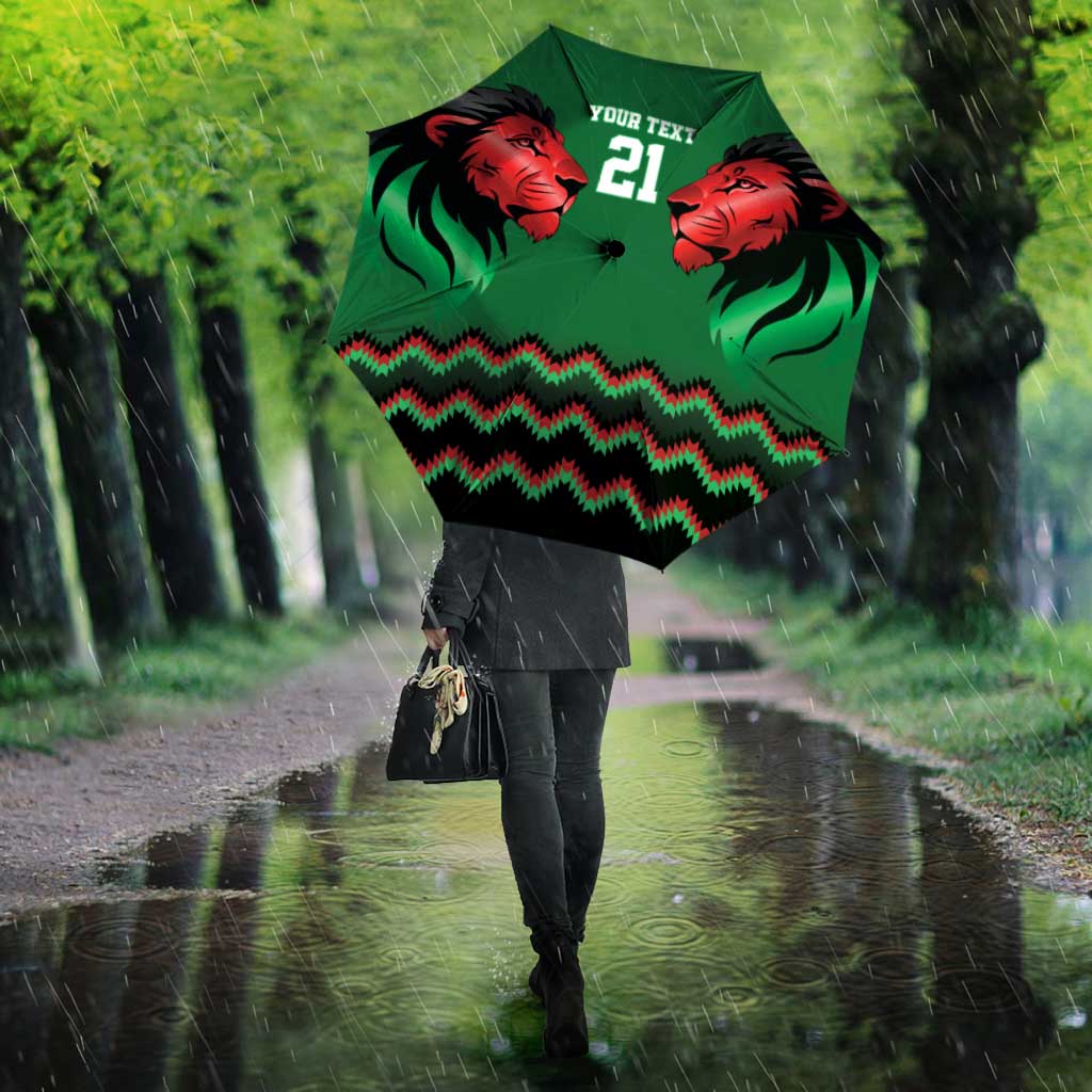 Kenya Cricket Custom Umbrella Green Lion Head with Kenyan Pattern - Wonder Print Shop