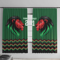 Kenya Cricket Custom Window Curtain Green Lion Head with Kenyan Pattern - Wonder Print Shop
