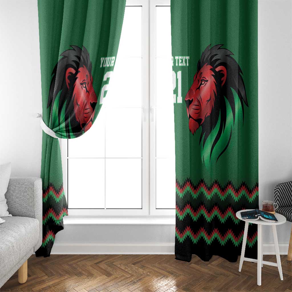 Kenya Cricket Custom Window Curtain Green Lion Head with Kenyan Pattern - Wonder Print Shop