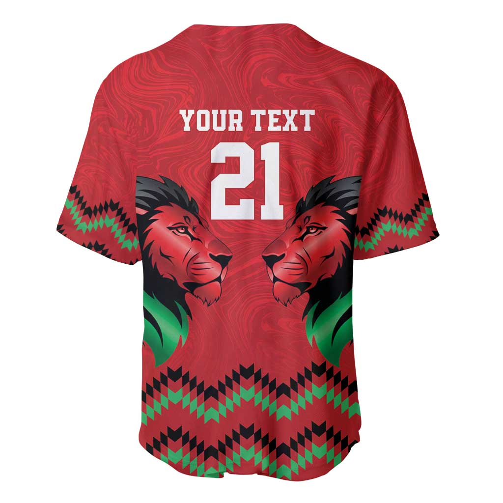 Kenya Cricket Custom Baseball Jersey Red Lion Head with Kenyan Pattern - Wonder Print Shop