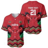 Kenya Cricket Custom Baseball Jersey Red Lion Head with Kenyan Pattern - Wonder Print Shop