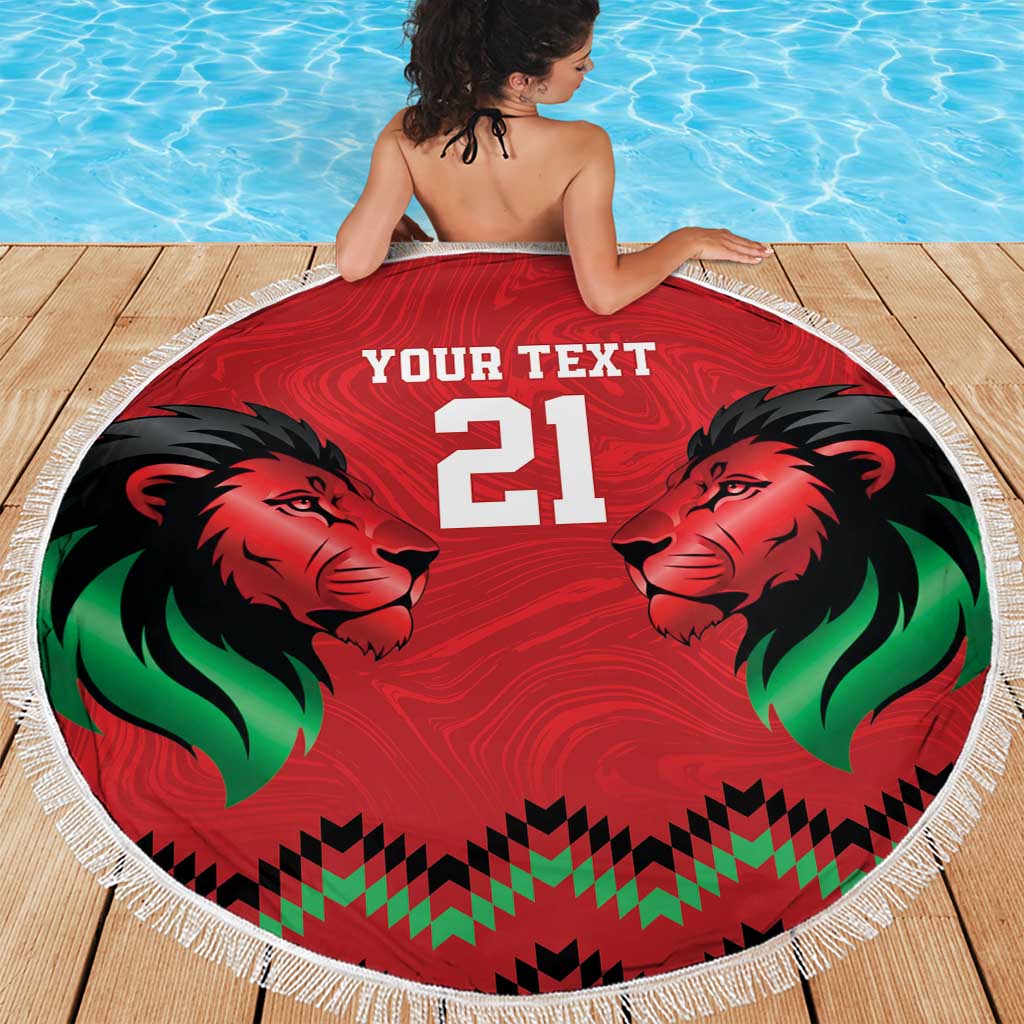 Kenya Cricket Custom Beach Blanket Red Lion Head with Kenyan Pattern - Wonder Print Shop