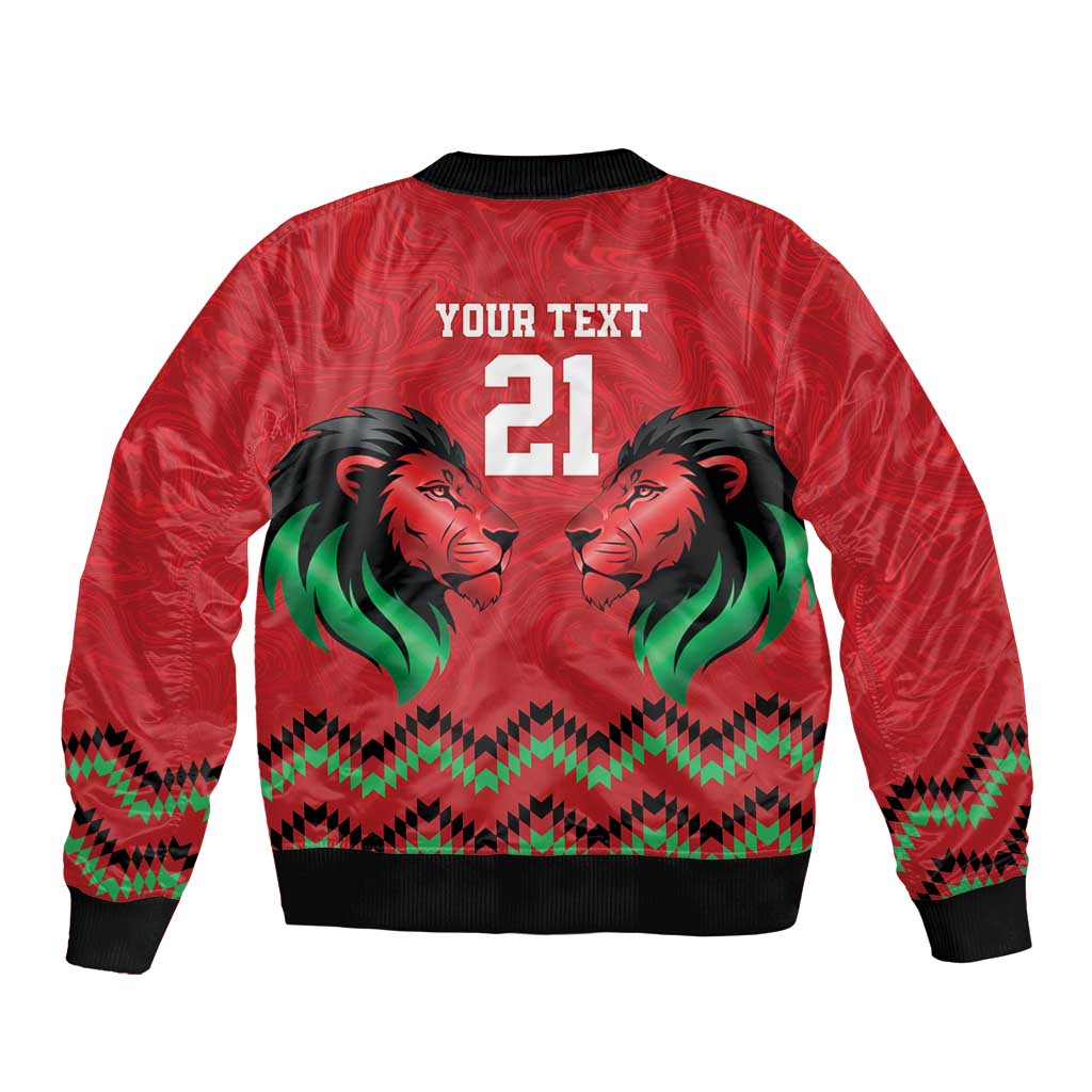 Kenya Cricket Custom Bomber Jacket Red Lion Head with Kenyan Pattern - Wonder Print Shop
