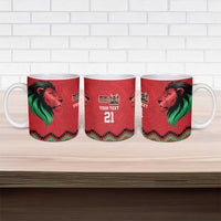 Kenya Cricket Custom Ceramic Mug Red Lion Head with Kenyan Pattern - Wonder Print Shop
