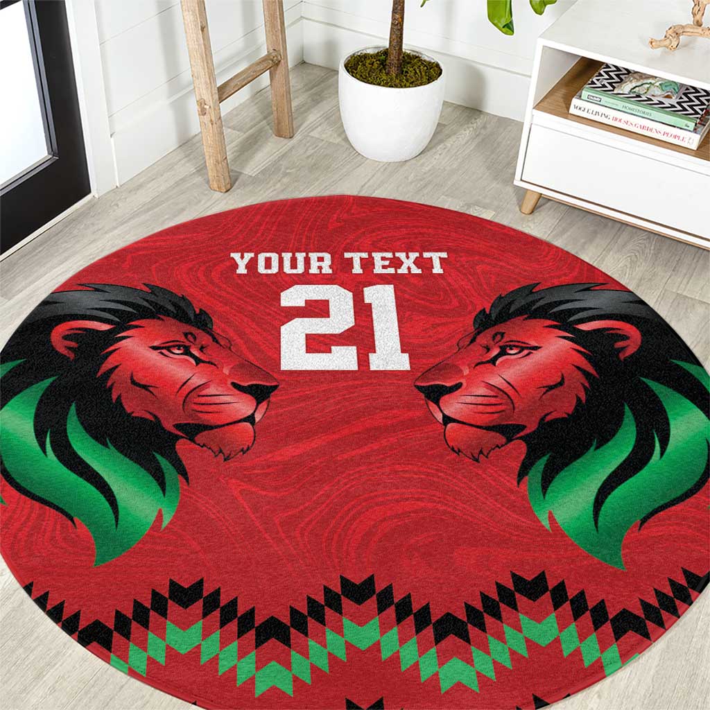 Kenya Cricket Custom Round Carpet Red Lion Head with Kenyan Pattern - Wonder Print Shop