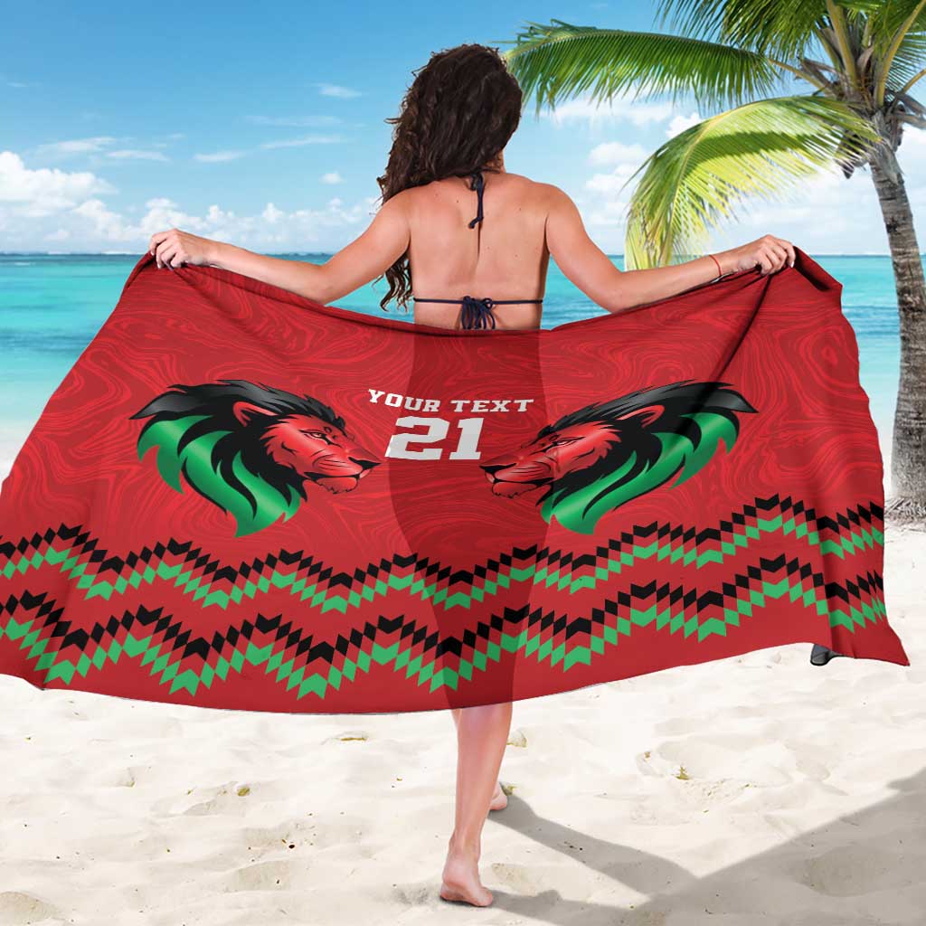 Kenya Cricket Custom Sarong Red Lion Head with Kenyan Pattern - Wonder Print Shop