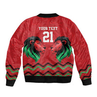 Kenya Cricket Custom Sleeve Zip Bomber Jacket Red Lion Head with Kenyan Pattern - Wonder Print Shop
