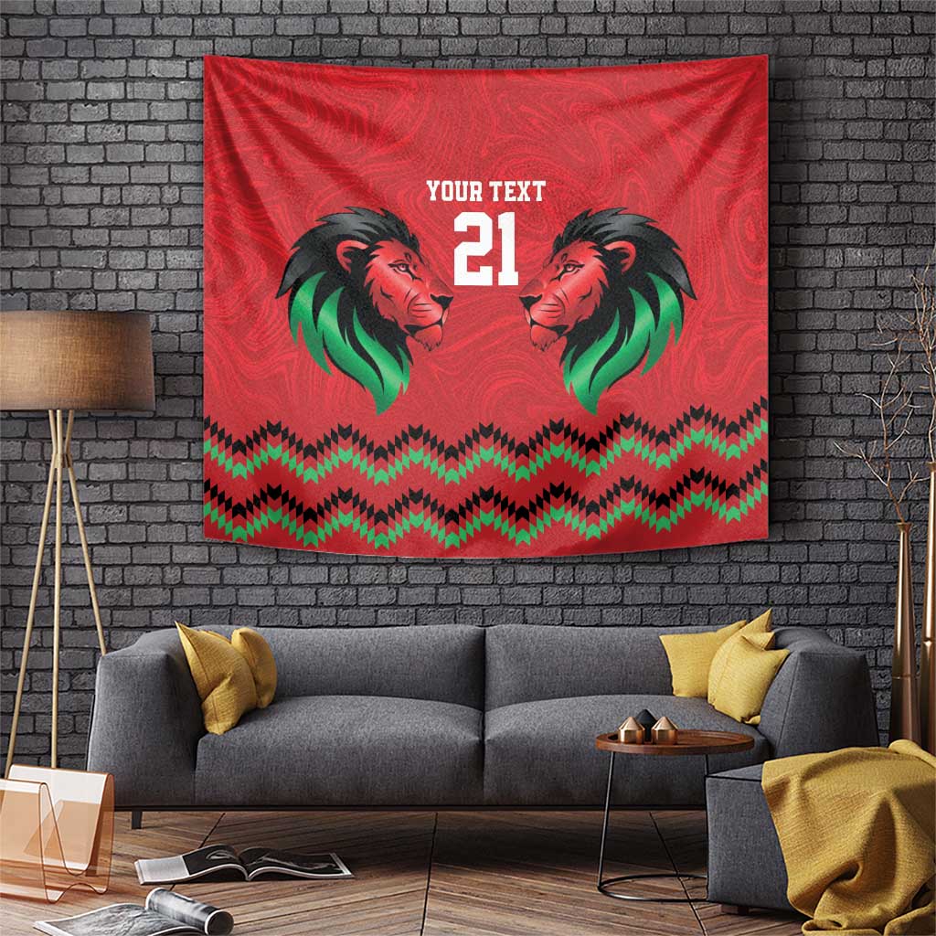 Kenya Cricket Custom Tapestry Red Lion Head with Kenyan Pattern - Wonder Print Shop