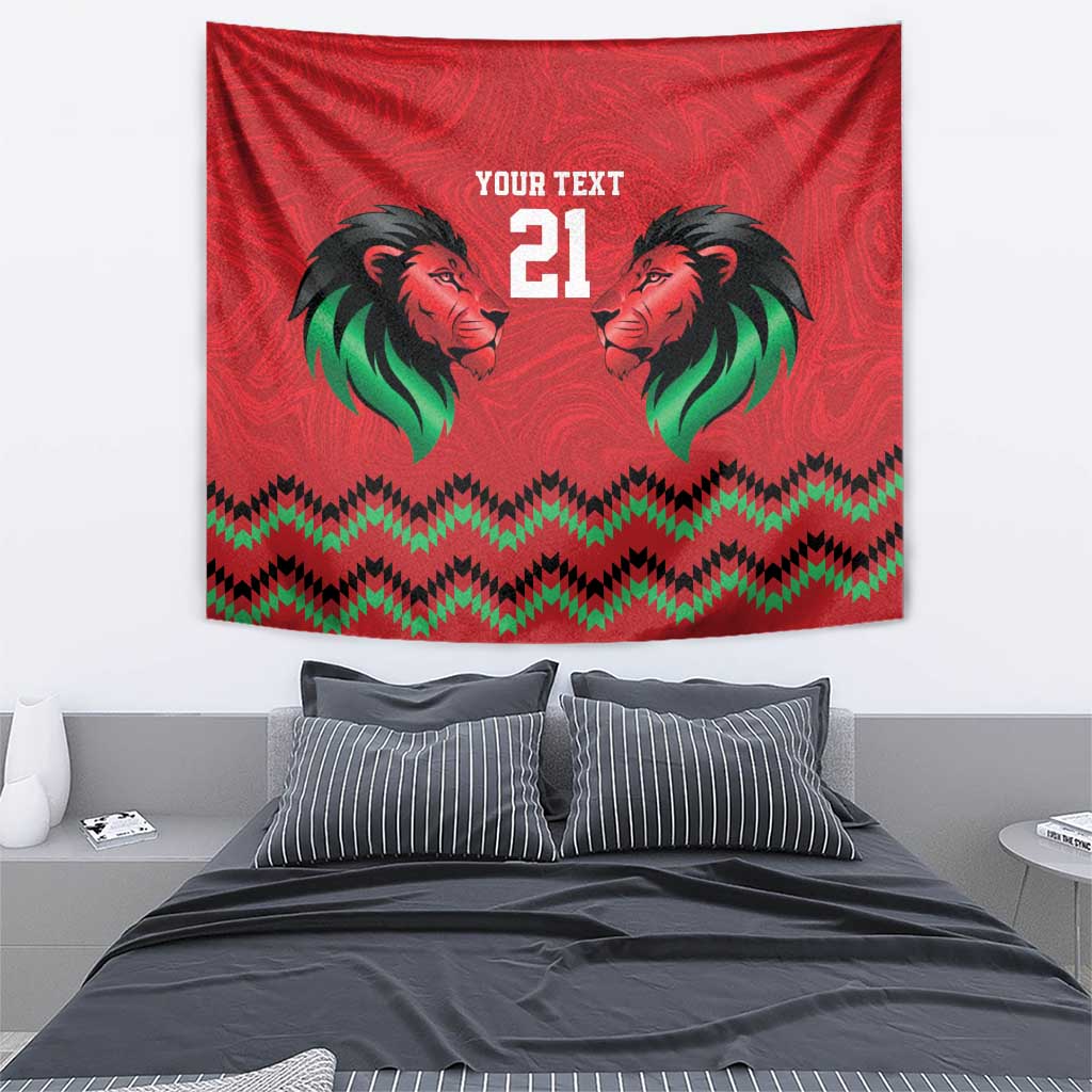 Kenya Cricket Custom Tapestry Red Lion Head with Kenyan Pattern - Wonder Print Shop