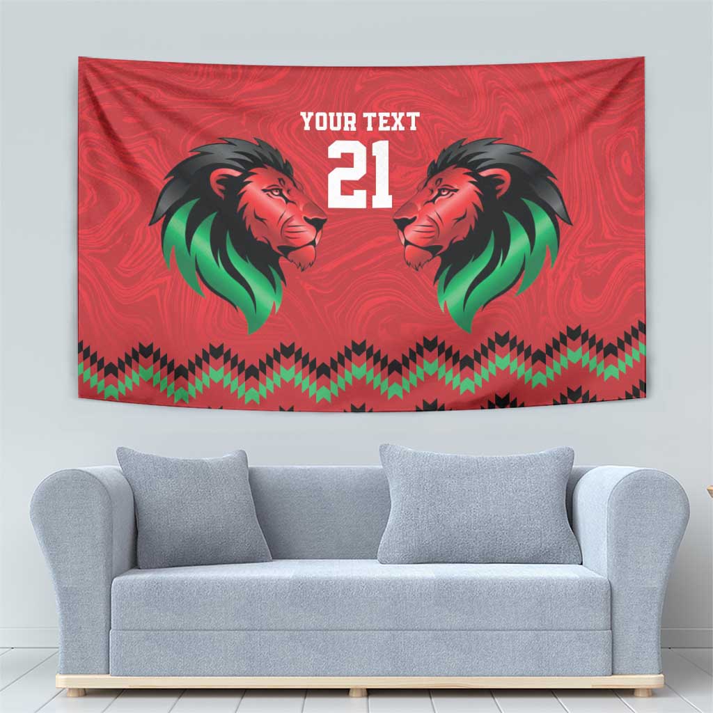 Kenya Cricket Custom Tapestry Red Lion Head with Kenyan Pattern - Wonder Print Shop