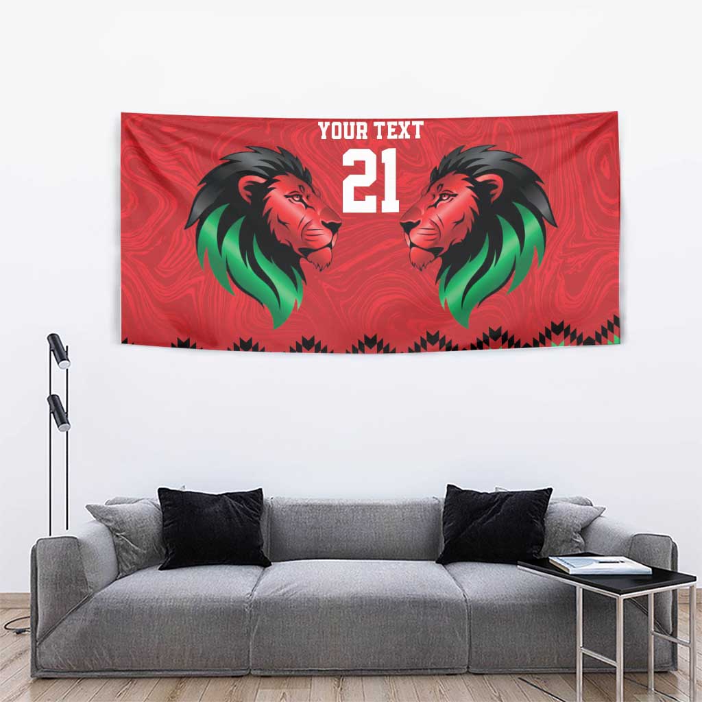 Kenya Cricket Custom Tapestry Red Lion Head with Kenyan Pattern - Wonder Print Shop