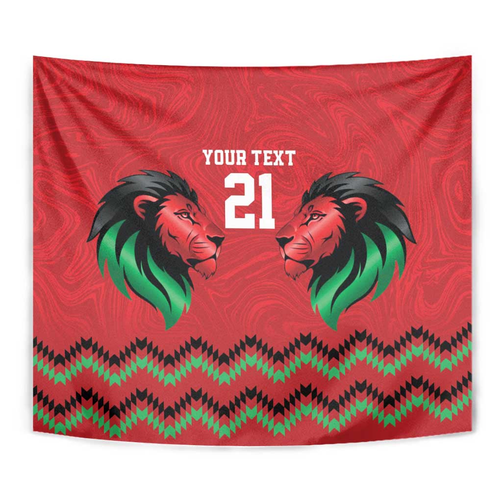 Kenya Cricket Custom Tapestry Red Lion Head with Kenyan Pattern - Wonder Print Shop