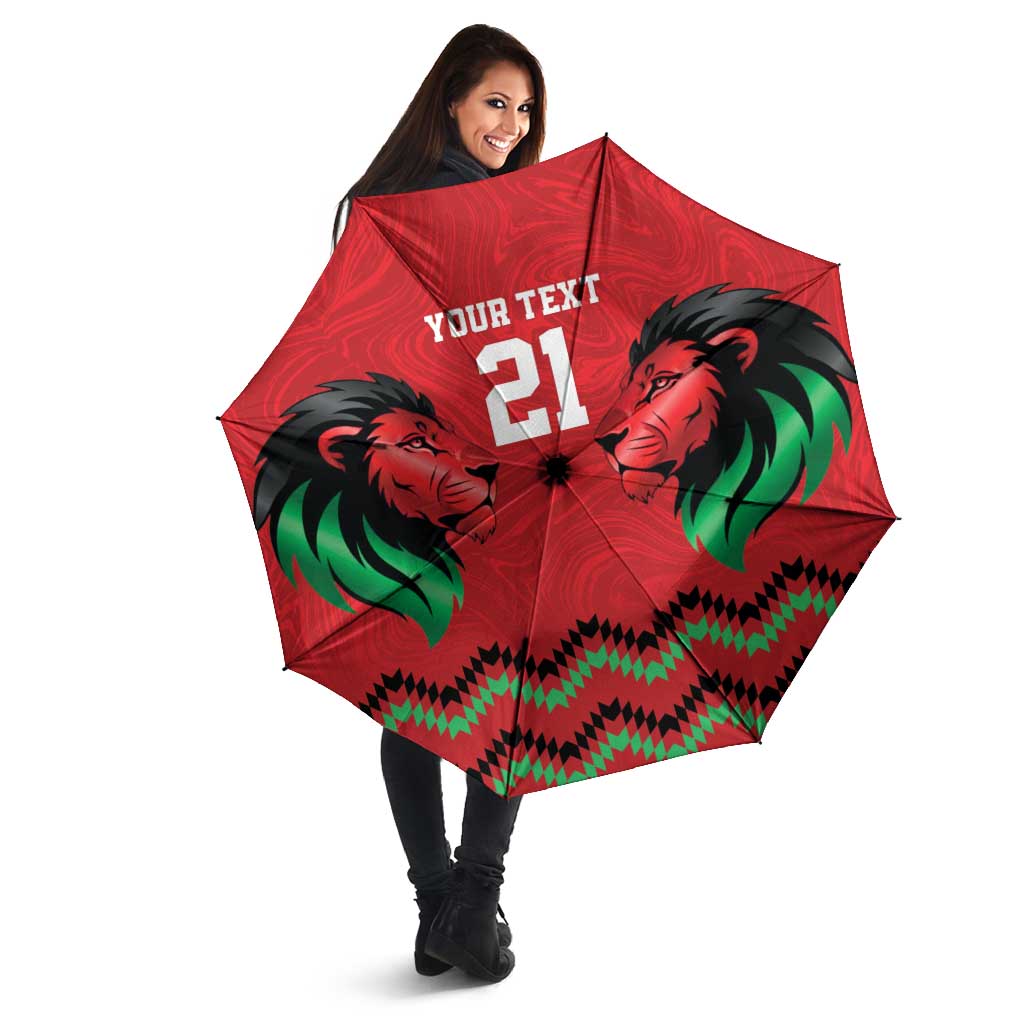 Kenya Cricket Custom Umbrella Red Lion Head with Kenyan Pattern - Wonder Print Shop