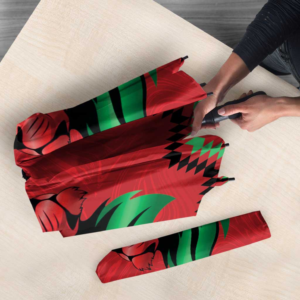 Kenya Cricket Custom Umbrella Red Lion Head with Kenyan Pattern - Wonder Print Shop