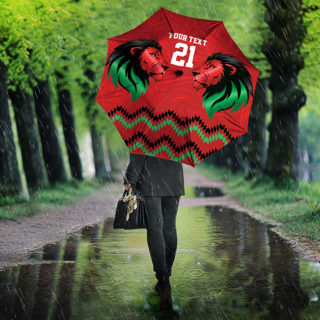 Kenya Cricket Custom Umbrella Red Lion Head with Kenyan Pattern - Wonder Print Shop