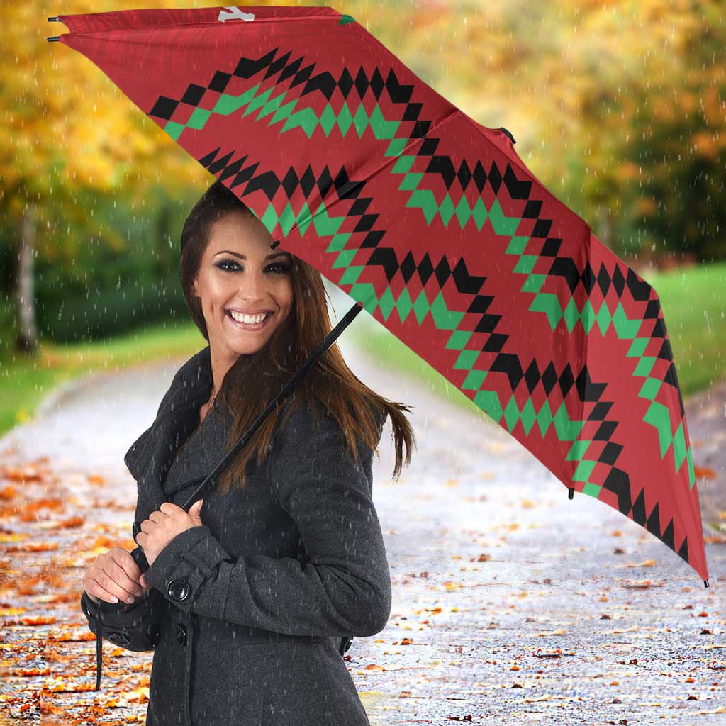 Kenya Cricket Custom Umbrella Red Lion Head with Kenyan Pattern - Wonder Print Shop