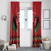 Kenya Cricket Custom Window Curtain Red Lion Head with Kenyan Pattern - Wonder Print Shop