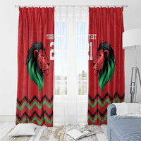 Kenya Cricket Custom Window Curtain Red Lion Head with Kenyan Pattern - Wonder Print Shop