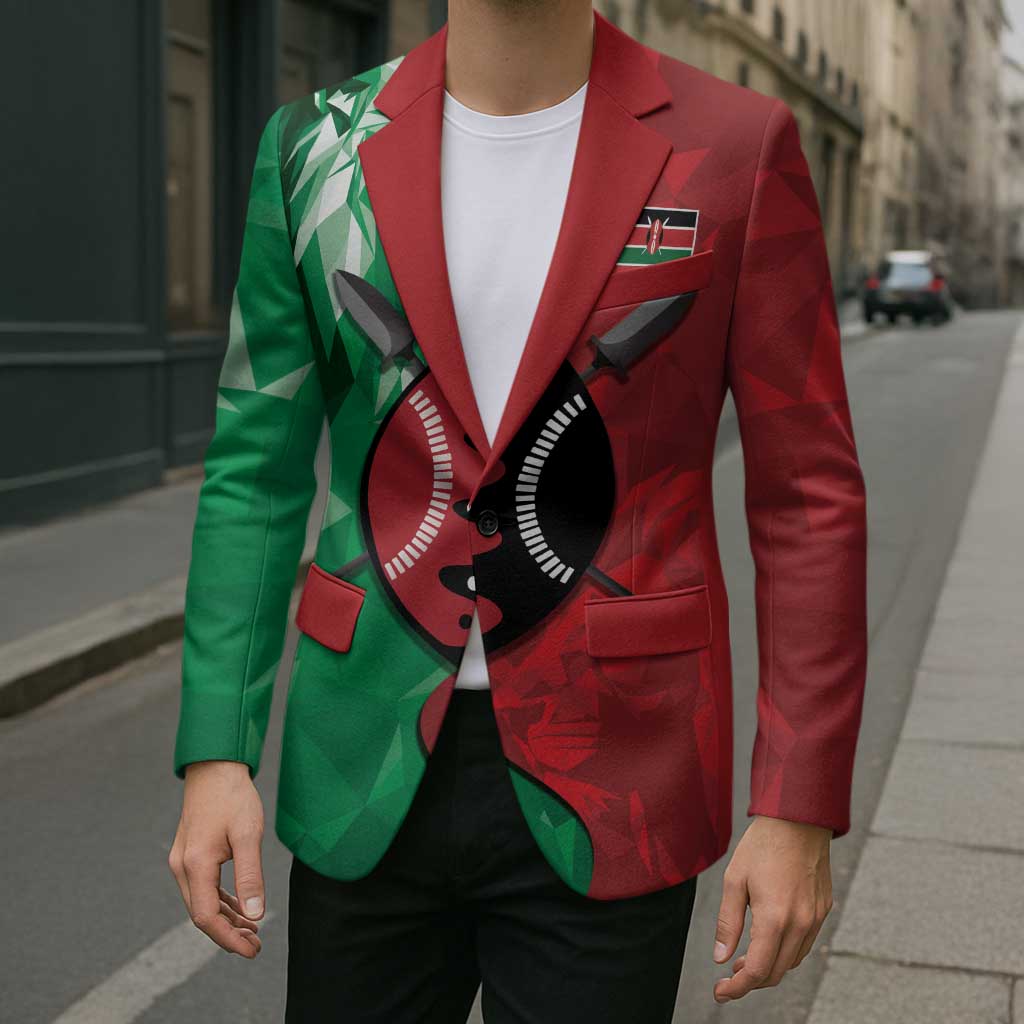 Personalized Kenya Maasai Shield Blazer Green Red Kenyan Lion Half Style - Wonder Print Shop