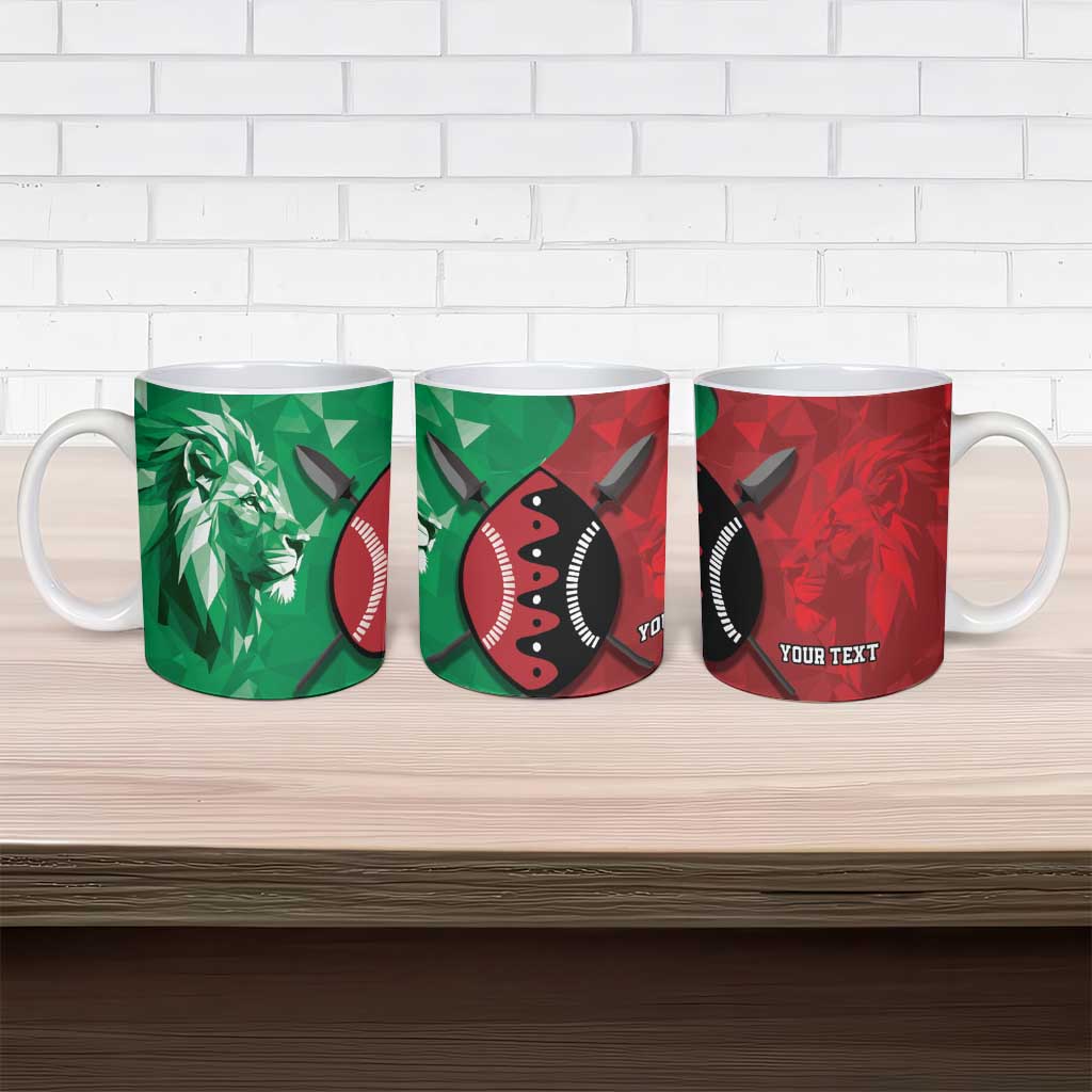 Personalized Kenya Maasai Shield Ceramic Mug Green Red Kenyan Lion Half Style - Wonder Print Shop