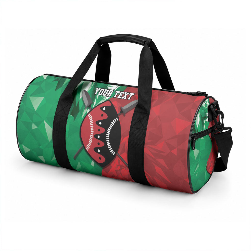 Personalized Kenya Maasai Shield Duffle Bag Green Red Kenyan Lion Half Style