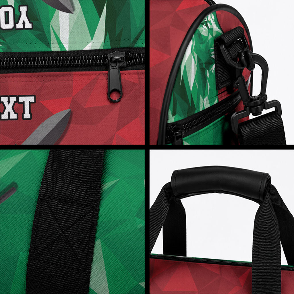 Personalized Kenya Maasai Shield Duffle Bag Green Red Kenyan Lion Half Style