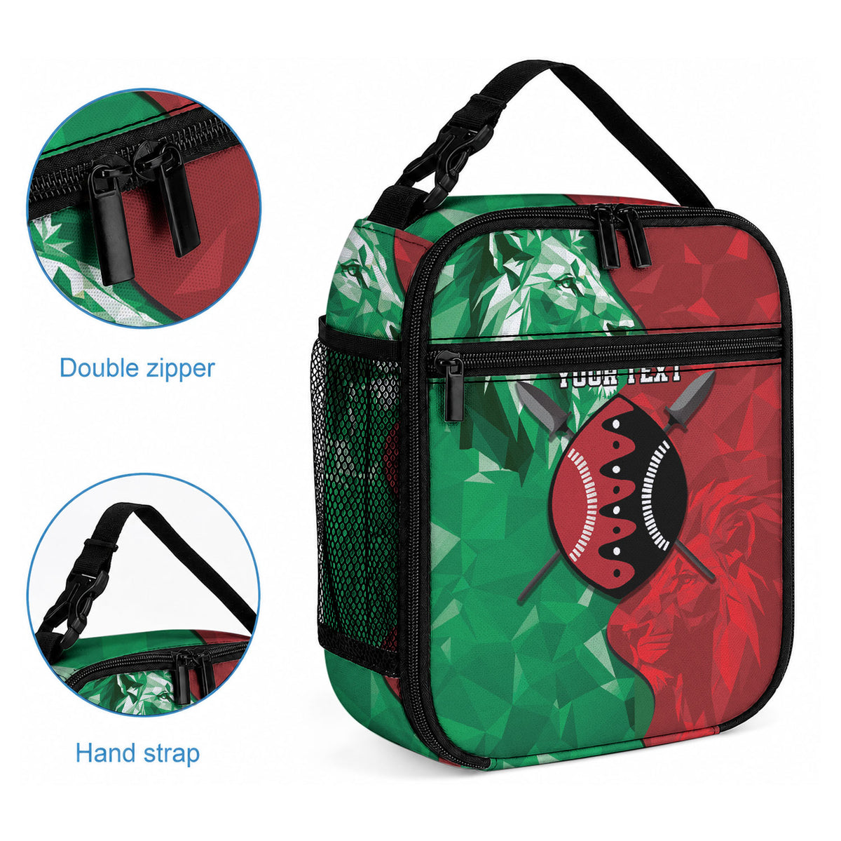 Personalized Kenya Maasai Shield Lunch Bag Green Red Kenyan Lion Half Style