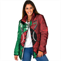 Personalized Kenya Maasai Shield Padded Jacket Green Red Kenyan Lion Half Style - Wonder Print Shop